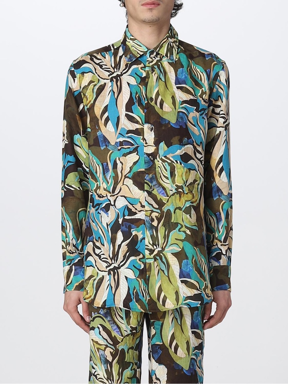 Etro Milano Foliage Linen Shirt Casual Long-Sleeve Button Down Shirt 40